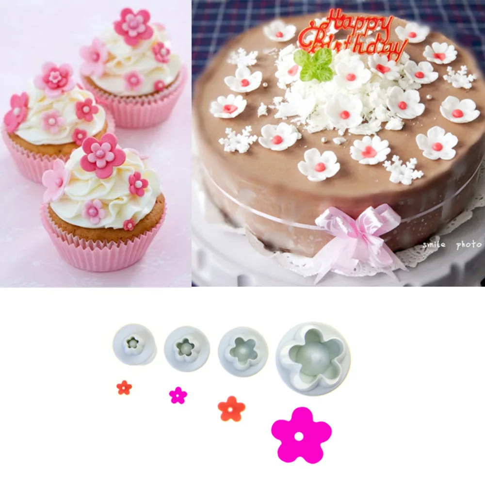 4 шт сливы печенья штамп резак печенья Sugarcraft плесень, инструменты для украшения тортов из мастики, кухонные инструменты для выпечки
