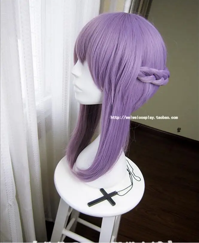 

Anime Owari no Seraph Of The End Shinoa Hiragi Cosplay Wigs Short Purple Braided Synthetic Hair Wig + Wig Cap+ Butterfly Hairpin