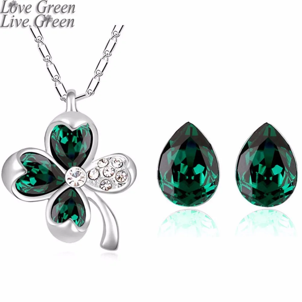 Женский комплект из колье и серёг с подвеской в виде слезы клевера|necklace earrings jewelry