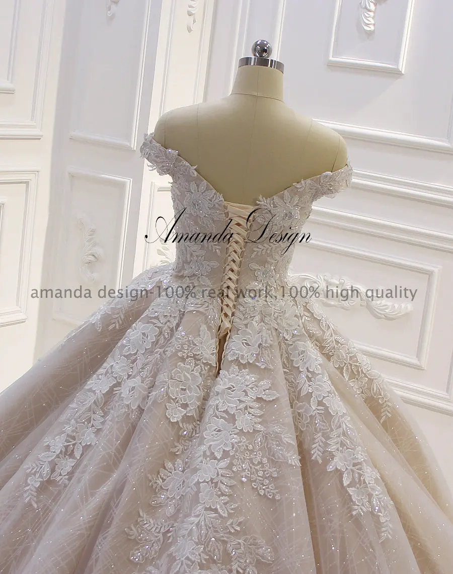 Аманда дизайн vestido de novia desmontable с открытыми плечами кружева аппликации блестящее свадебное платье