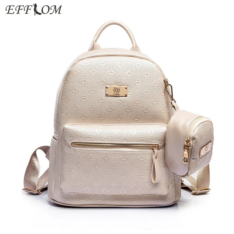 Fashion Brand Women Backpack Leather Zipper Backpack School Bags For Teenagers Girls Waterproof Travel Backpack Champagne Female