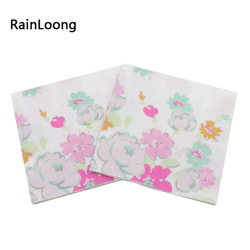 [RainLoong] 2 х слойный розовое платье с принтом Особенности цветочный Бумага салфетка