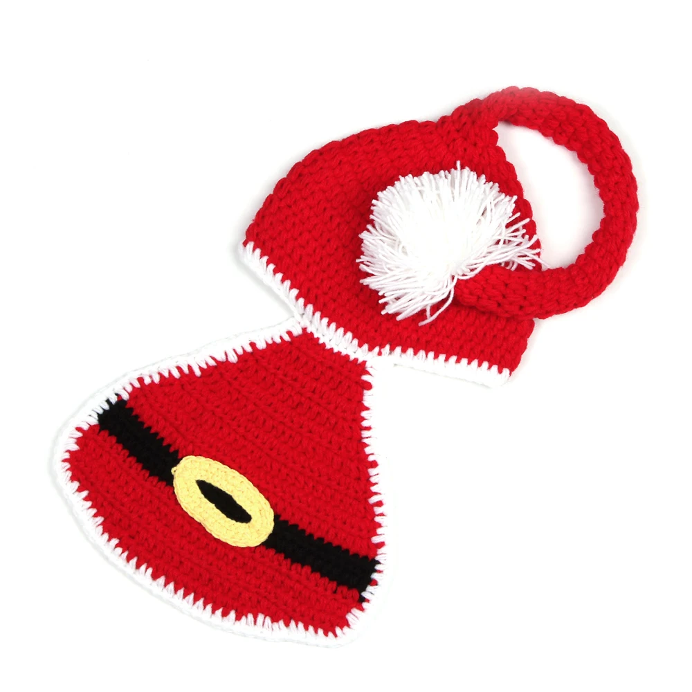 New Baby Photography Props Newborn Christmas Hat with Diaper Cover Set Infant Costume Outfit Crochet Handmade Photo Prop HK01 | Детская