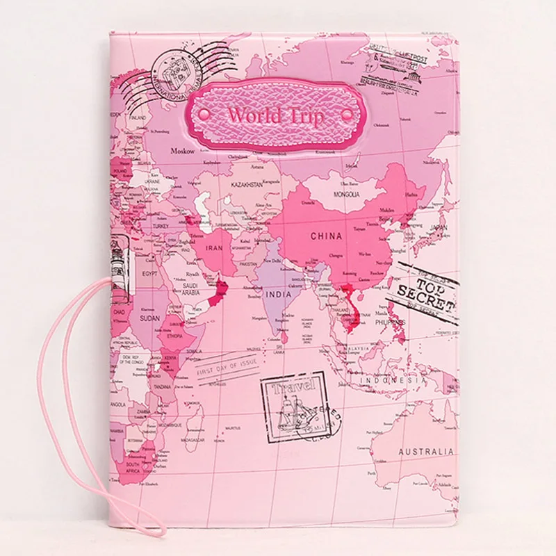 Travel Passport Covers for Men Women World Trip Map PVC Leather ID Card Bag Russia holder pink usa Wallets | Багаж и сумки