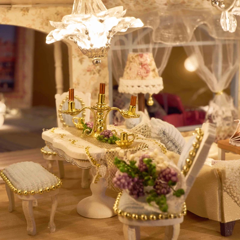 Модель Кукольный домик миниатюрный кукольный с мебелью LED 3D деревянный дом