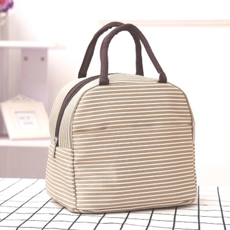 

Portable Lunch Picnic Bag Stripe Cooler Bag Outdoor Camping Men Women Thermal Insulated Travel Storage Food Picnic Box Basket