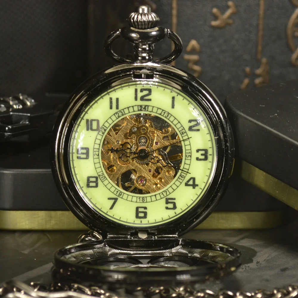 Светящиеся Механические карманные часы винтажный с отверстиями в стиле стимпанк