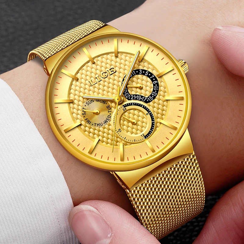 Reloj Hombre LIGE брендовые Мужские часы кварцевые мужские со стальным Ремешком Ультра