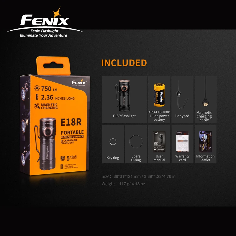 High-performance Fenix E18R Cree XP-L HI LED Rechargeable Portable EDC Flashlight with Free Battery images - 6