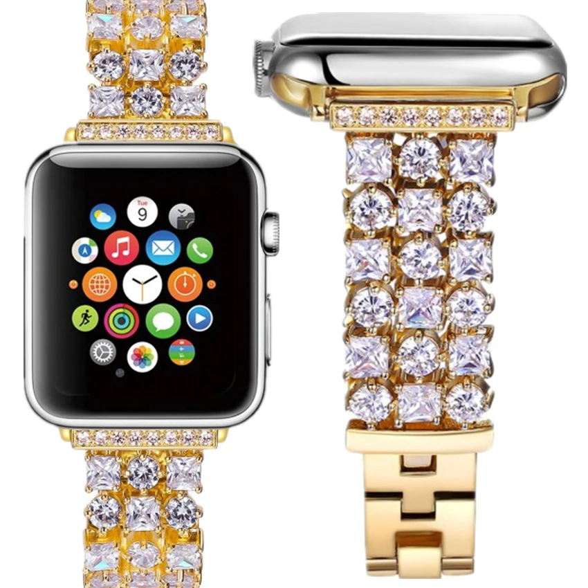 Ремешок из нержавеющей стали для Apple Watch Band 38 мм 42 40 44 браслет со стразами iwatch band