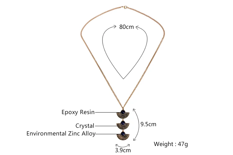 Античное золото Цвет три Вентиляторы долго кулон Цепочки и ожерелья темно синий