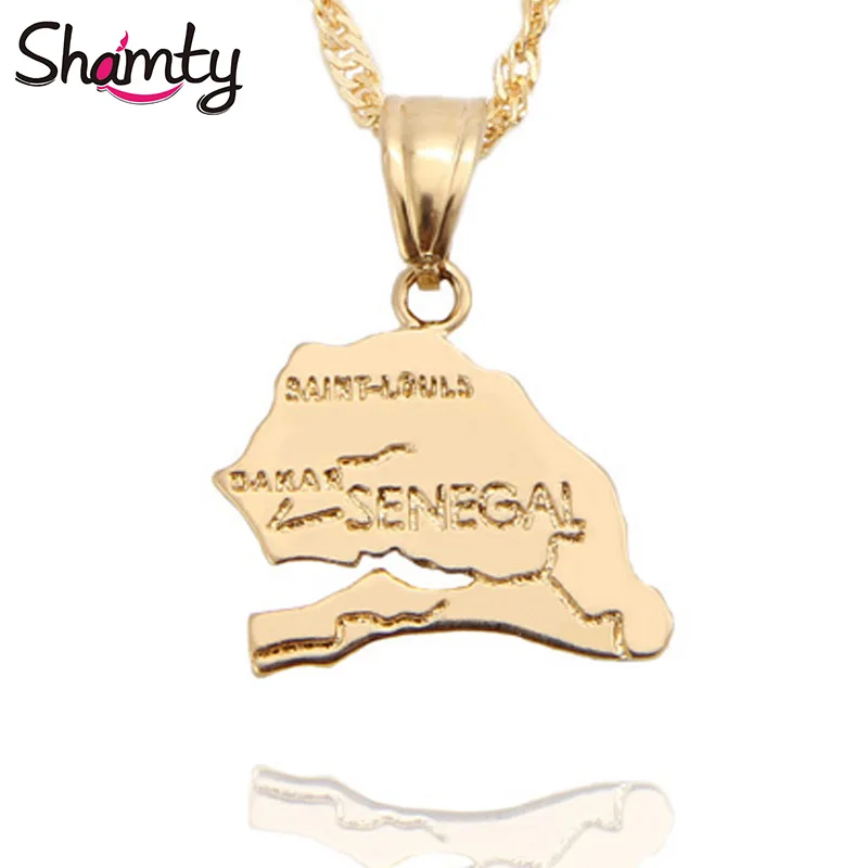 Подвесное ожерелье Shamty унисекс с изображением карты из Сенегала чистое золото