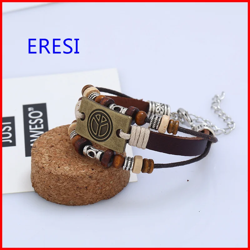 Прямая поставка модная подвеска &quotзнак мира&quot браслет ретро кожаный для мужчин