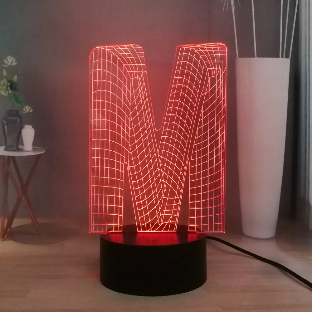 Бесплатная доставка буквы &quotM&quot новинка RGB 7 цветов светодиодный Ночник