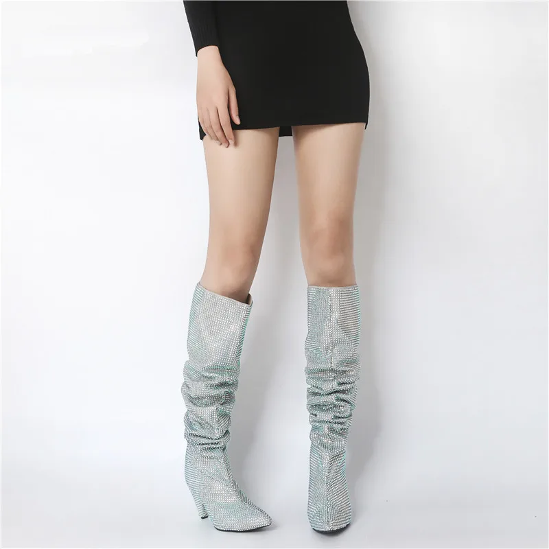 Luchfive/шикарные сапоги до колена с блестками и кристаллами для подиума женские на