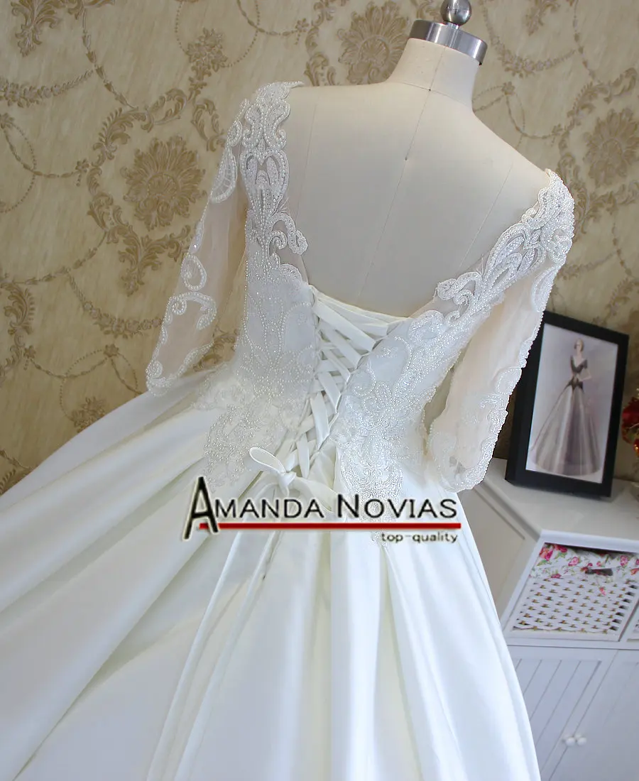 Новинка 2018 модная Кружевная аппликация с рукавом три четверти|pearl wedding dress|fashion