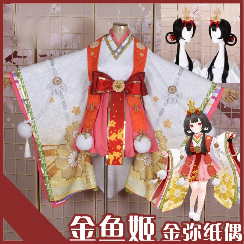 Аниме! Onmyoji Ponyo Hinamatsuri Furisode кимоно новая форма милое платье Косплей Костюм