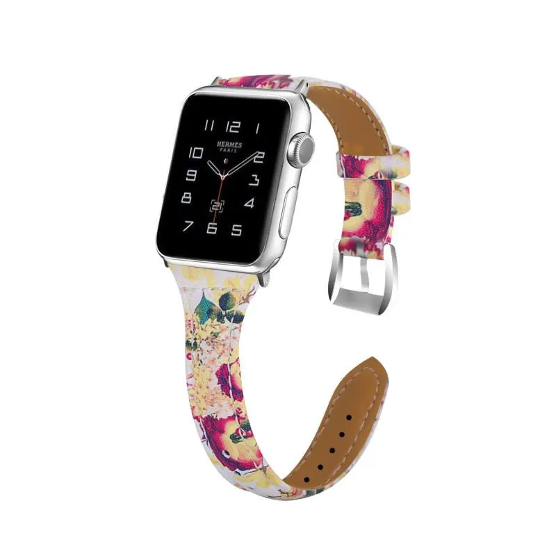 D ASHEI для Apple Watch Band 4 кожа 40 мм 44 мм 42 мм 38 мм iWatch Series 3 2 1 узкое, с цветочным принтом ремешок для Apple Watch 3 - Цвет ремешка: D