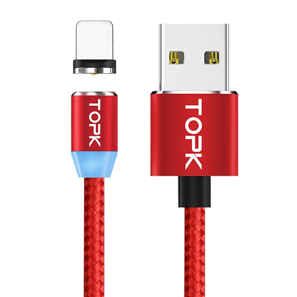 Red Cable СВЕТОДИОДНЫЙ Магнитный зарядный кабель TOPK 1 м для iPhone Xs Max XR X 8 7 6 Plus, кабель Micro USB и кабель usb type C, Магнитный зарядный кабель USB C - Цвет: Red Cable