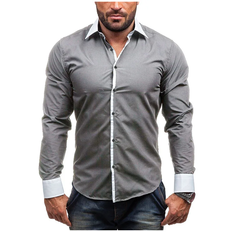 Мужская рубашка бренд 2017 мужская с длинным рукавом повседневная однотонная
