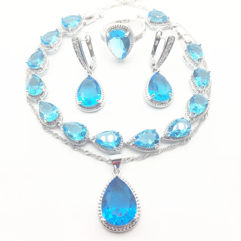 Комплект из колье серёг кольца и браслета серебра 925 пробы|jewelry set 925|zircon jewelry setjewelry