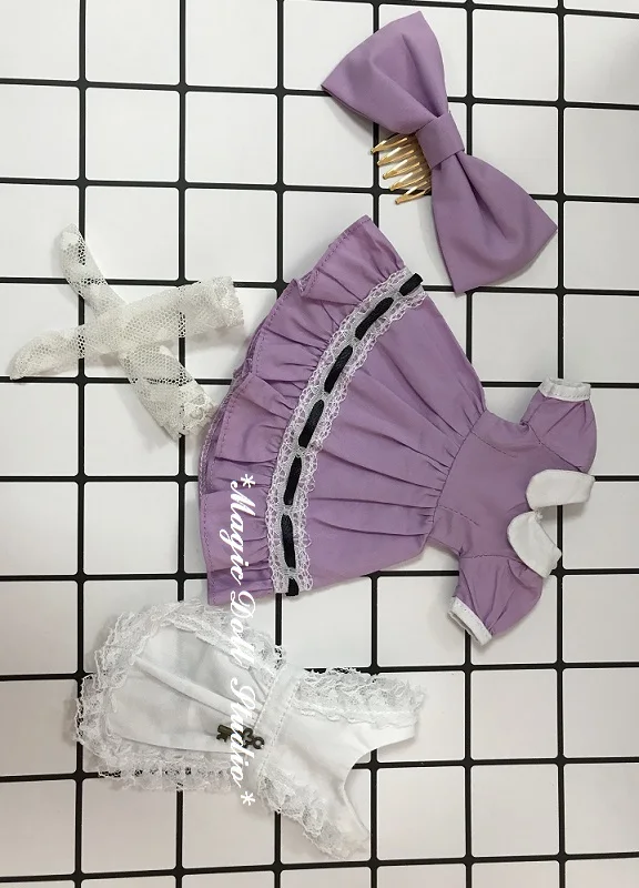 [MG677] 2021 Бесплатная доставка Neoblythe платье куклы # фиолетовое фартук чулки и кусок