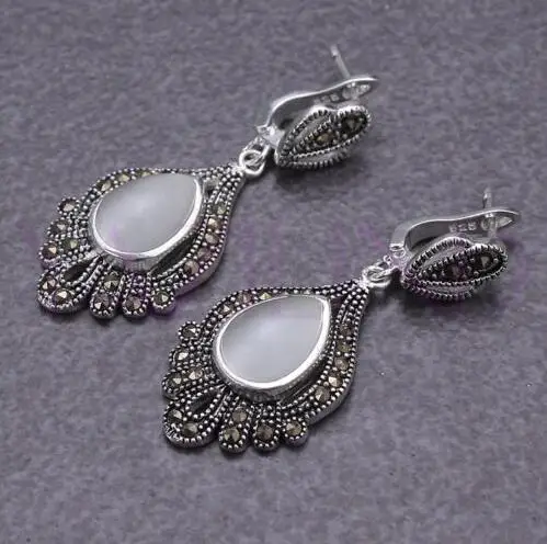 

Wholesale noble round opal silver hook earrings vintage style Bread Earrings