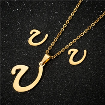 U necklace sets Yiustar модное простое алфавитное ожерелье s для женщин из нержавеющей стали ожерелье цепь A-Z ожерелье с буквенными подвесками индивидуальный подарок - Окраска металла: U necklace sets