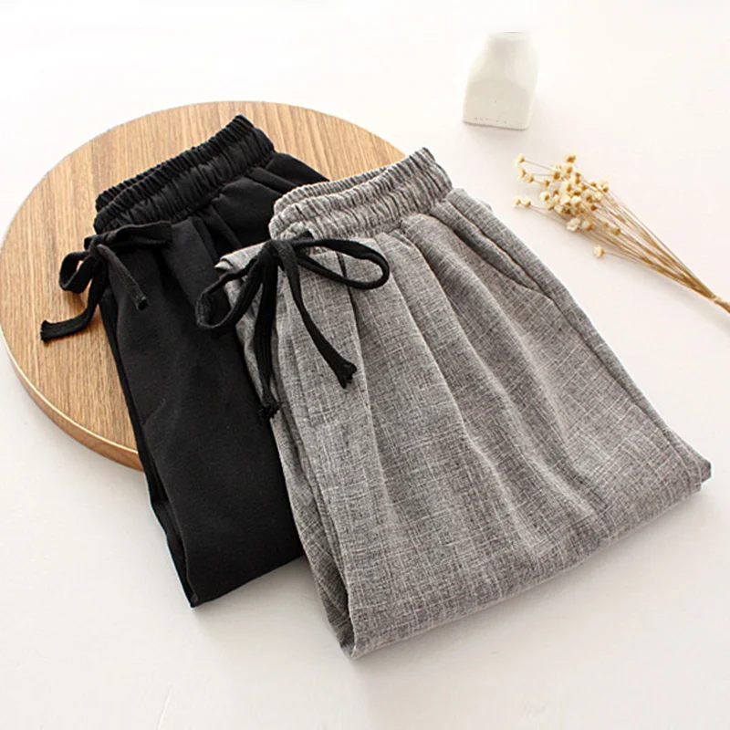 Женские свободные повседневные брюки на шнуровке с эластичным поясом размера