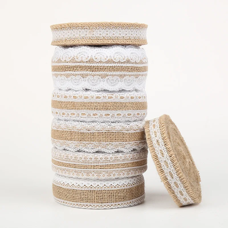 1M 25mm Natural Jute Burlap Rolls Hessian Ribbon Rustic Vintage Wedding Decor Lace Roll DIY Supplies | Дом и сад