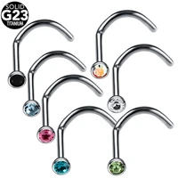 1pc g23 titanium nostril screw earrings piercing crystal nose studs rings nariz piercing gem neus screw body jewelry piercings