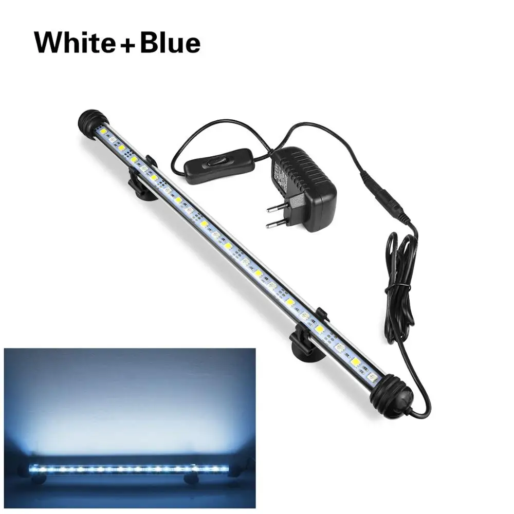 White and Blue Аквариумный светильник с европейской вилкой 19-49 см 5050 RGB светодиодный светильник для аквариума, погружной светильник для аквариума, водонепроницаемый подводный светодиодный светильник s - Испускаемый цвет: White and Blue
