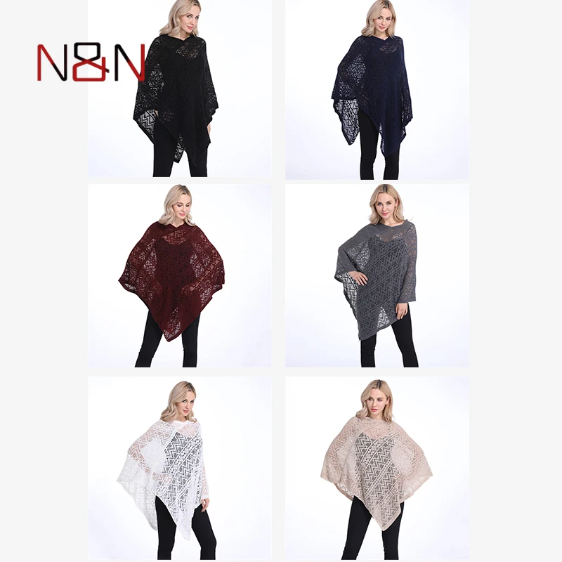 Fashion New Warm Poncho Thin Sweater Women Solid Hollow Out Cardigan Plus Size Pullovers Sweaters Cover Up