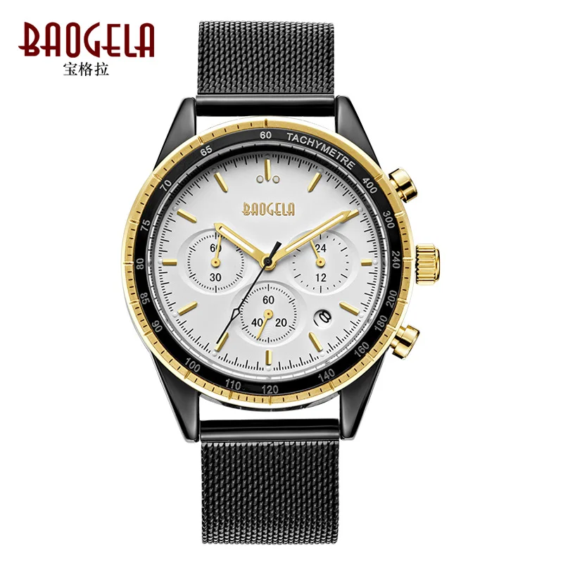 Multifunction clocks mens business wristwatches stainless steel quartz man Baogela brand watches waterproof calendar Chronograph | Наручные