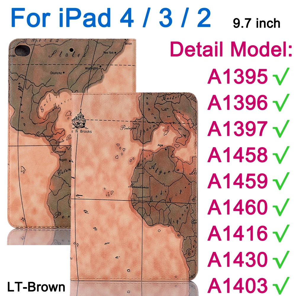 LT Brown-iPd 4 3 2 Для Apple iPad 6 5 4 3 2 Air1 Air 2/iPad Pro 9,7 10,5 11 12,9 дюймов чехол карта Флип кожаный чехол смарт-чехол-подставка - Цвет: LT Brown-iPd 4 3 2