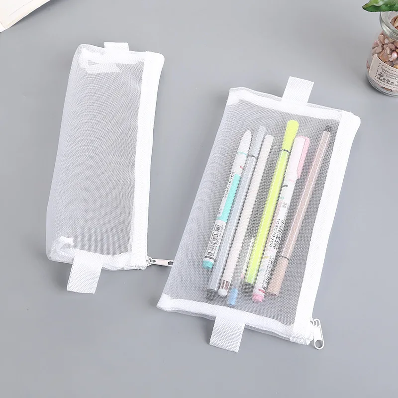 

Fashion Transparent Mesh Net Yarn Pencilcase School Student Stationery Cosmetics Storage Makeup Handbag Pen Bag Pencil Case