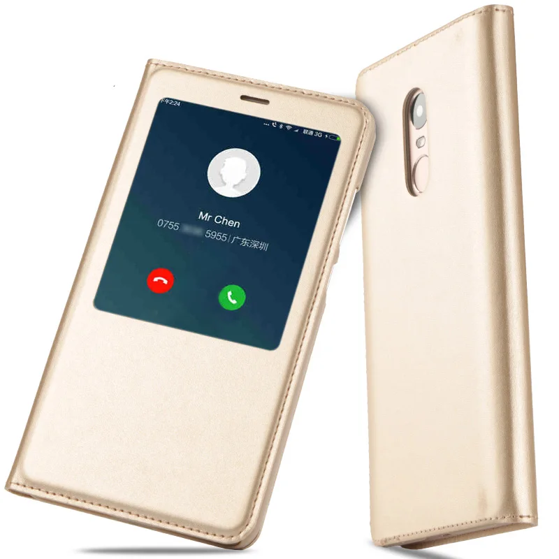 Кожаный чехол книжка с подставкой для Xiaomi Redmi note 4X 3G RAM Жесткий Чехол ПК окошком|case