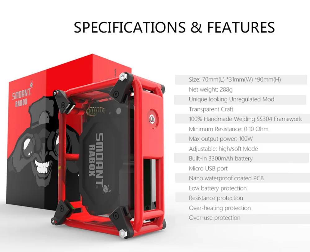 Smoant RABOX Mini 120 Вт водостойкий нерегулируемый VV коробка мод 3300 мАч встроенный
