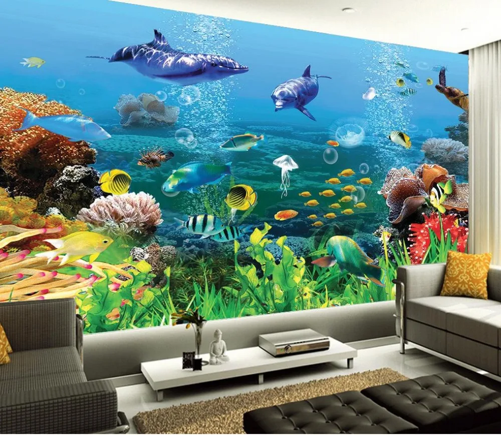 Ванная комната 3d обои 3D подводный мир морского дна фон с акулой настенные фрески