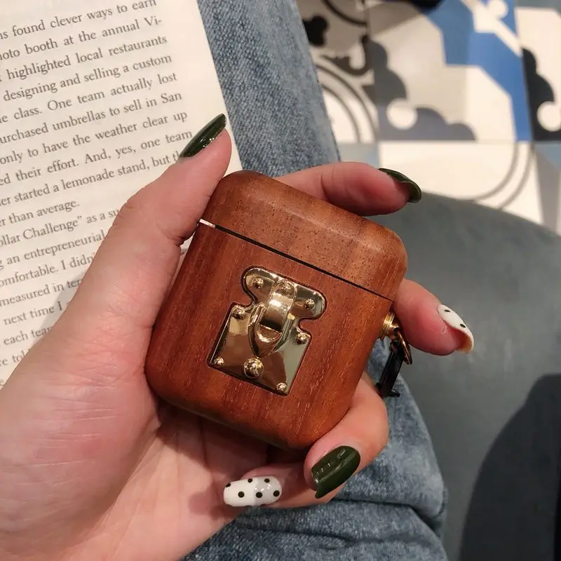 Чехол для Airpods, милый чехол для Airpods 1:1, зарядная коробка для Airpod, bluetooth-гарнитура, металлическая деревянная коробка, роскошная защита от ударов