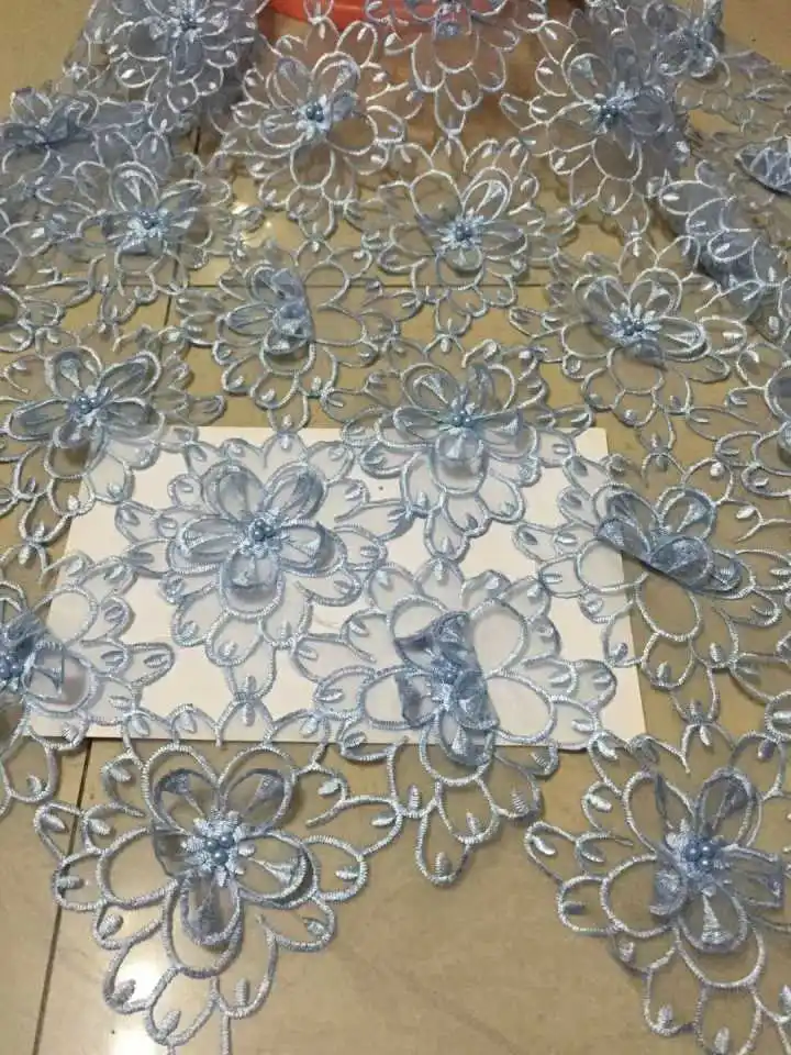 

Unique Design Beaded Embroidered African Net Lace Fabric With 3D Flower Applique New Nigerian Guipure Lace CDN58