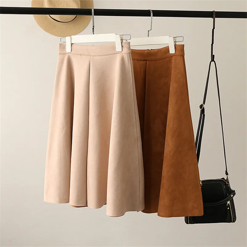 Для женщин Suede A-Line Skirt 2018 Новая европейская мода молнии Винтаж юбки Повседневное