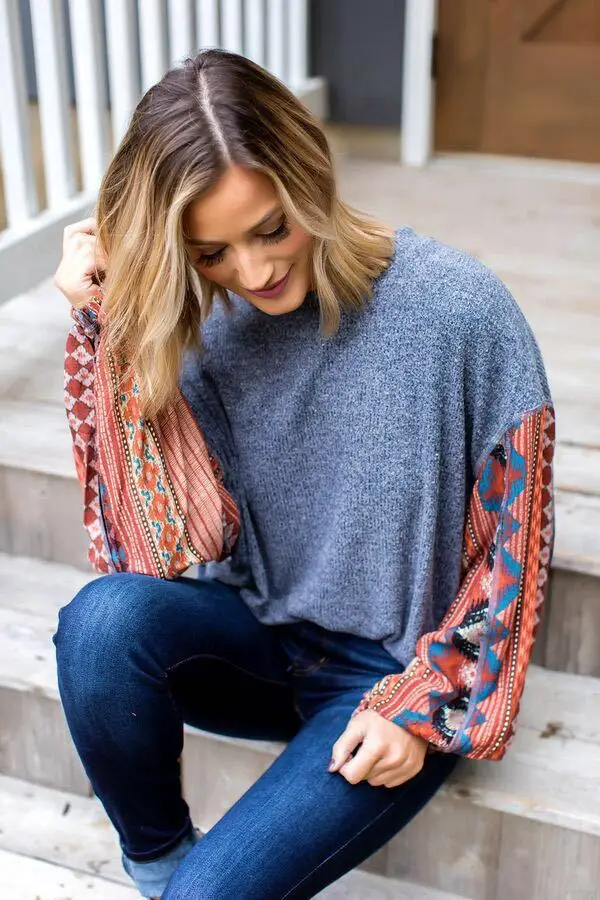 Boho с открытыми плечами негабаритный вязаный белый свитер для женщин Многоцветный блок свитера рукав летучая мышь свободные пуловеры - Цвет: gray blue