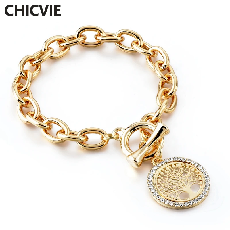 CHICVIE новые модные золотые очаровательные браслеты и с деревом жизни дизайн для