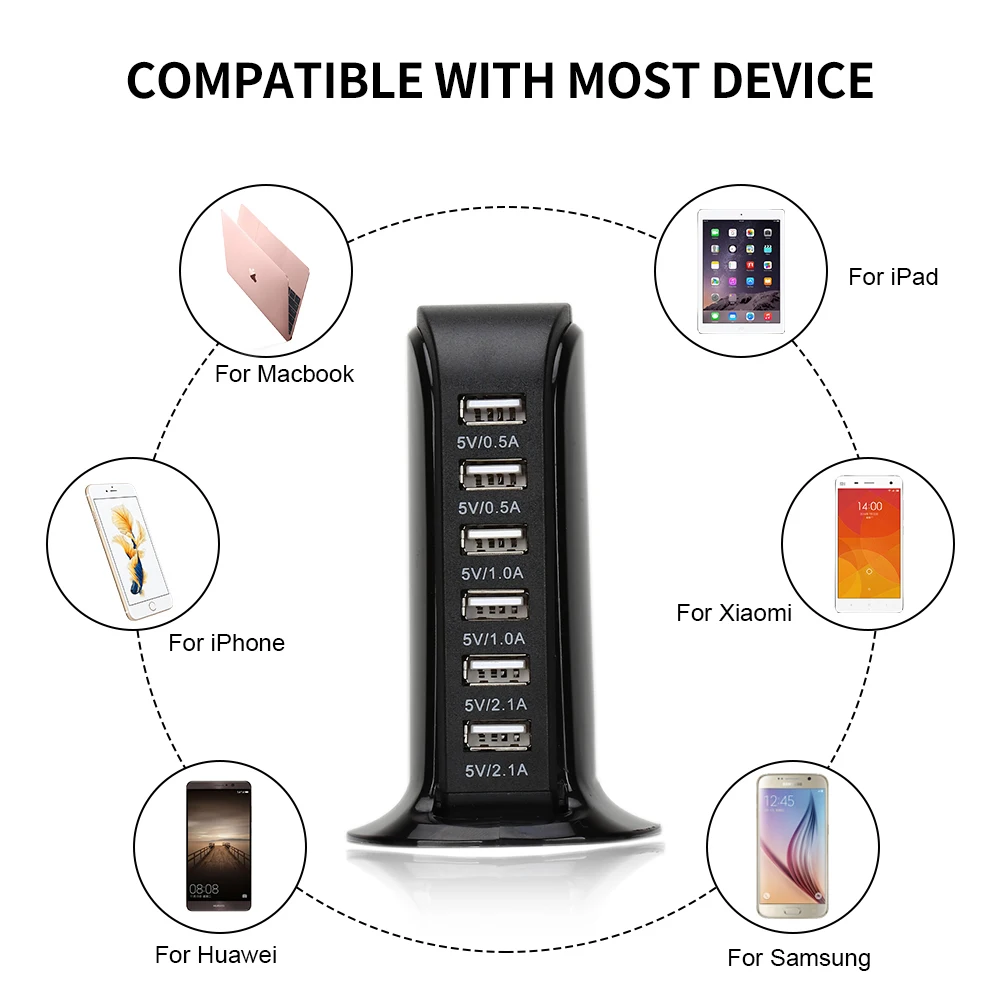 6 USB портов настольная док станция зарядное устройство адаптер дорожная стена для