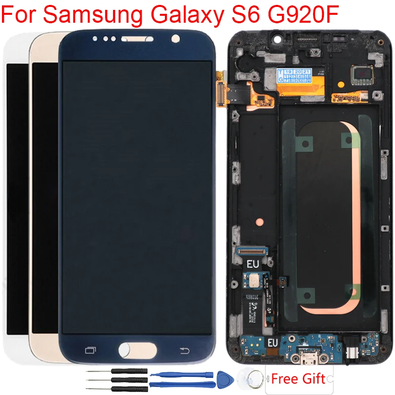 Super Amoled S6 ЖК-дисплей Экран для samsung Galaxy S6 Дисплей с рамкой ЖК-дисплей Экран сборки для samsung S6 G920 G920A G920F ЖК-дисплей