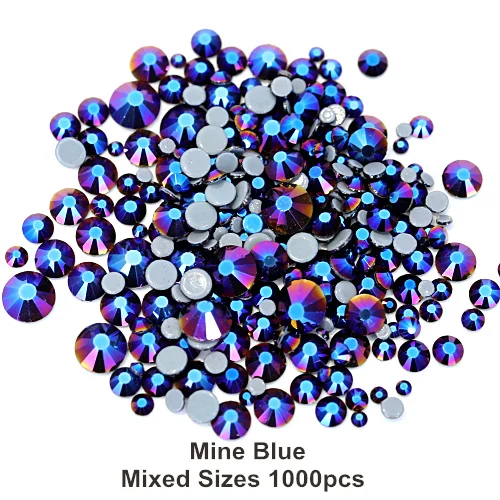 Mine Blue Высокое качество стразы исправление стразы SS6-SS30 смешанные размеры Горячая фиксация стразы железо на камнях 1000 шт./лот украшения для одежды F0050 - Цвет: Mine Blue