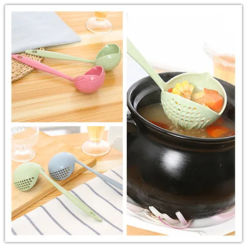 2 in 1 Multifunctional Soup Spoon Colander Plastic Long Handle Creative Porridge Kitchen Heat Resistant Tool Home Life #45 | Дом и сад