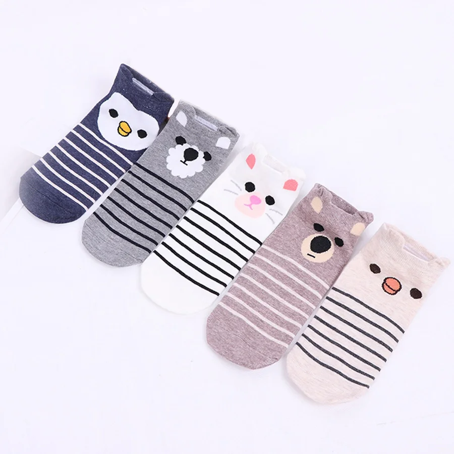 5 пар/компл. футболка с забавным мультипликационным принтом узором для женщин