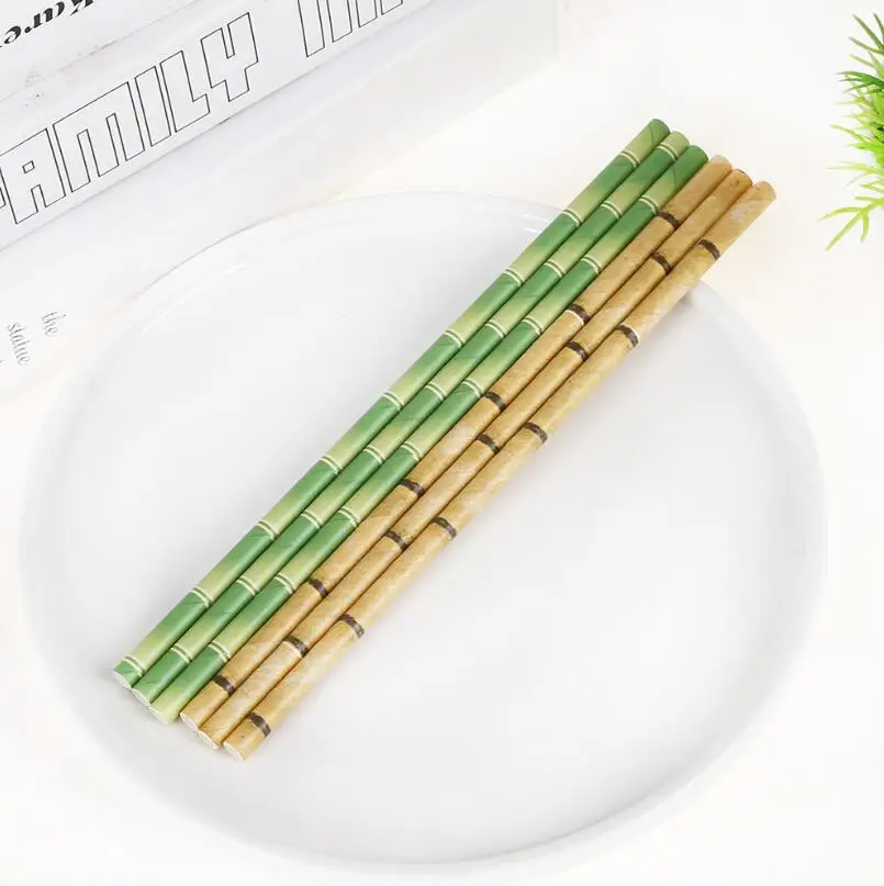 Зеленые желтые бамбуковые принтованные экологичные бумажные питьевые соломинки